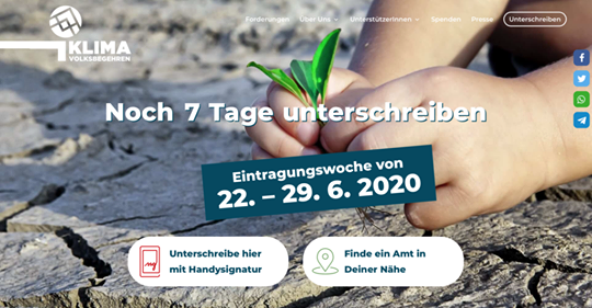 Klimavolksbegehren Eintragungswoche von 22. bis 29.6.